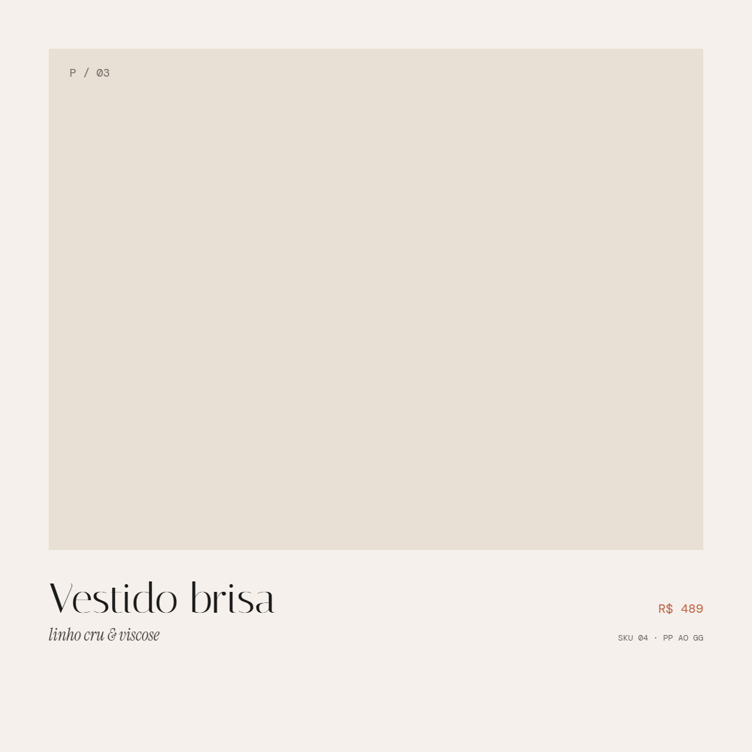Template de produto Vestido Brisa — linho cru e viscose